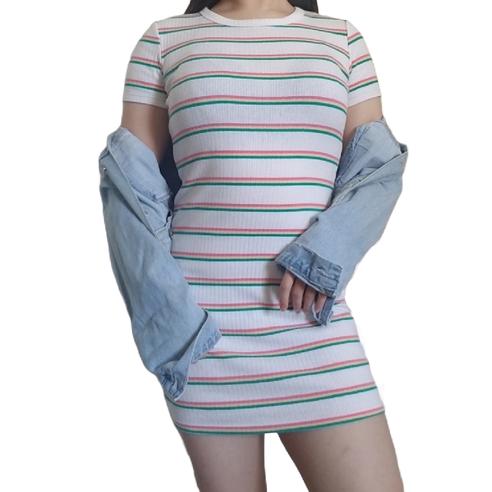 Rainbow Stripe Bodycon Rib-knit Dress